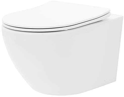VBChome Hänge-WC Spülrandloses aus Keramik mit Toilettendeckel WC-Sitz aus Duroplast Absenkautomatik Rimless SoftClose-Funktion Tiefspüler Toilette Wand WC Wand-WC-Set