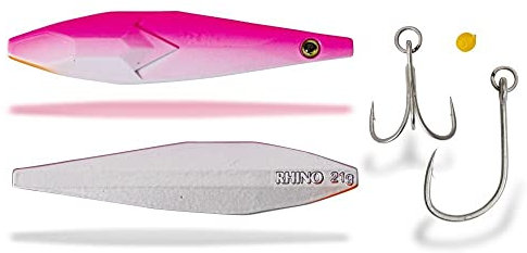 Rhino Premium Salty Sprat bleifreier Inline Meeres Angelköder aus Tungsten Küsten Angeln, pink/weiß, 17 g