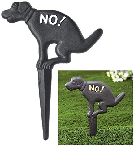 Eidoct Panneau « No Dog Pooping » en fonte solide pour décoration de jardin, pelouse, pelouse, jardin, 19,8 x 26,9 cm, noir
