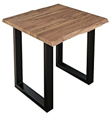 SAM Esstisch Lauren 80x80 cm Akazie Stone Baumkante U-Gestell schwarz | Baumkantentisch massiv, Akazienholz stonefarben, Metallgestell, Esszimmertisch