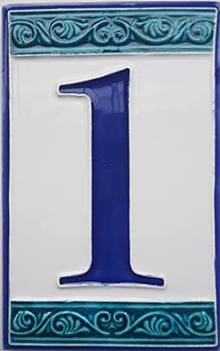 Numeri civici dipinti a mano in ceramica italiana numeri piastrelle, disegno greco, piastrelle Dimensioni: 11cm x 7cm (1)