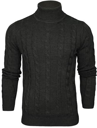Xact Men's Roll Neck Cable Knit Jumper – Fold-Over Polo Neck Pullover Sweater, Mid-Weight Textured Knit for Smart or Casual Autumn & Winter Layering – Machine Washable UK Brand