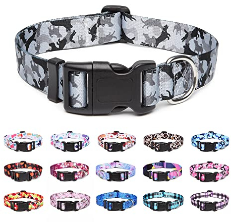 Suredoo Hundehalsband Verstellbares, Weich & Komfort Nylon Hunde Halsband für Kleine Mittlere Große Hunde Welpen Katzen (S, Camo Grau)