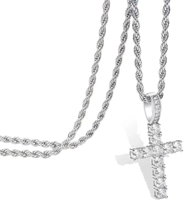 liameya Kreuz Kette, Anhänger Halskette mit Silberkette für Herren Damen, Männer Iced Out Ketten, Kreuzkette Hip Hop Schmuck, Personalisierter Ostern Geschenk
