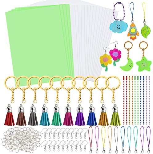 SNAIL GARDEN 280 Stk Schrumpffolien Set, Schrumpfpapier Set mit 4 Blätter Leuchtenden Schrumpfpapier +16 Schrumpffolien Papier + 260 Stk Zubehör, Schrumpffolien Kit für Familien Kinder Jungen Mädchen