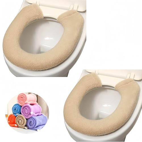 Wuyue Hua 2 Stück Dickes Badezimmer Weiche Toilettensitzabdeckung Pad Griff Toilettensitzbezug Kissen Weich Dick Dehnbar Waschbar