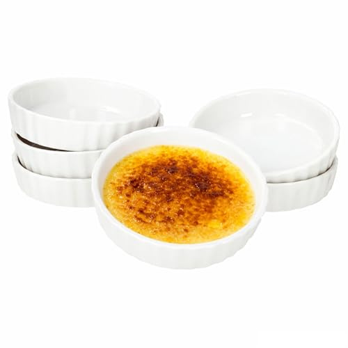 MamboCat Leni 6er Set Auflauf-Förmchen I 90ml, Ø11,4cm I weiße Flache Backform, Mini Schälchen, Snack Bowl I für Tartelettes, Crème Brûlée, Fingerfood, Anti-Pasti, UVM.