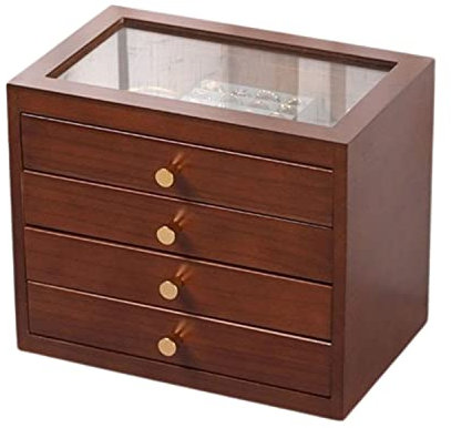 Schmuckkästchen mit Herausnehmbaren Schubladen 4-lagiger Schmuckkoffer Aus Holz Damen Großer Schmuck Organizer für Ringe Ohrringe Armbänder Halsketten,Brown