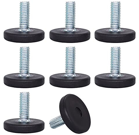 SKIR'CO 8 patas niveladoras de muebles M8 x 20 mm, patas redondas de metal ajustables, vástago M8 roscado, pie deslizante nivelador