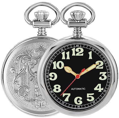 Tiong Reloj de bolsillo vintage de acero de cobre, reloj de bolsillo mecánico Steampunk con cadena y caja de regalo, 31-plateado, Clásico