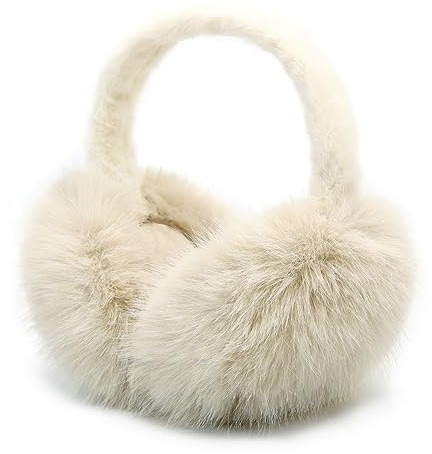 RUIKUNA Women Winter Ear Muffs Fluffy Faux Fur Earmuffs Foldable Ear Warmer Girls Soft Ear Covers (A-khaki)