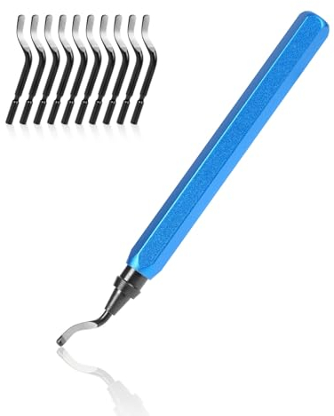 Entgratwerkzeug flintronic Entgrater Werkzeug Universal, Metallgriff Handentgrater mit 10 Stück Ersatzklingen, 360° Rotierender Klinge Schneidwerkzeug für 3D Drucker, Kunststoff, Aluminium
