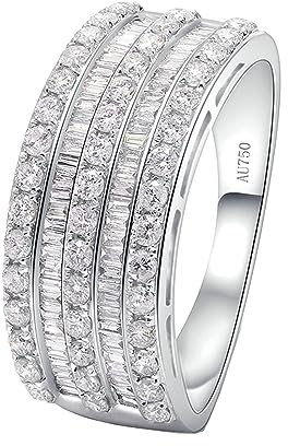 ANAZOZ Ring 18 Karat Weißgold Damen, Eheringe für Frauen Diamantring 1ct Größe 54 (17.2)