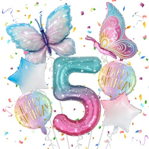 5 Jahre Schmetterling Geburtstag Deko, Schmetterling Folienballon 5 Jahre, Bunt Schmetterlinge Geburtstagsdeko, Geburtstagsdeko Rosa, für 5. Geburtstag Mädchen Deko | Bunt Schmetterlinge Geburtstagsdeko, Geburtstagsdeko Rosa, für 5. Geburtstag Mädchen Deko