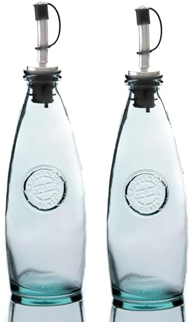 Purity Style Authentic Recycled Glass' Oil and Vinegar Drizzle Bottle Set - 2 Bottle Set with Pourers