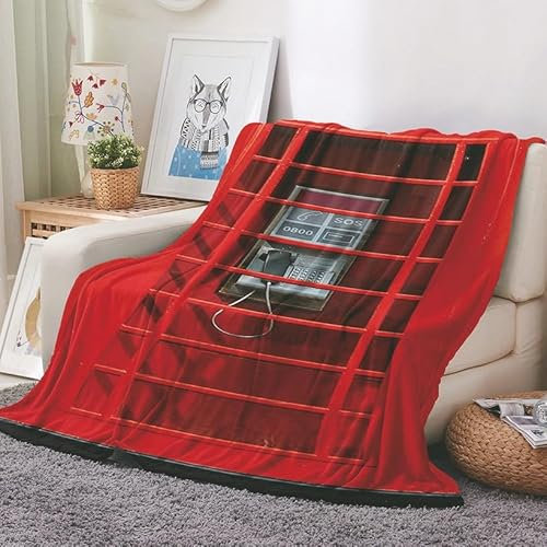 EHOMERY Große Kuscheldecke Decke Vater Decke Sofa Kuscheldecke Baumwolle Decken Telefonzelle Landschaft Herbst-Decke Dekorative Weiche Kuscheldecken Rot 130x100cm