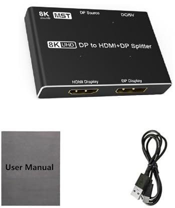 ZEZEFUFU 1 In 2 Out DisplayPort to DisplayPort HDMI Splitter Adapter 8K@30Hz DP1.4 Splitter Dual Monitor Display Adapter Converter