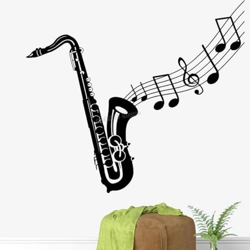 SHELOG Saxophon Noten Wandtattoo Musik Wandtattoo Musikinstrument Wandaufkleber Vinyl Aufkleber Musikzimmer Kinderzimmer Dekor Wandbild