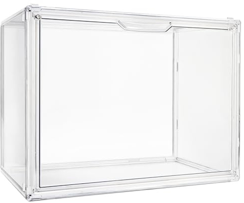DigiTizerArt Klare Acryl-Vitrine, stapelbare Kunststoff-Aufbewahrungsbehälter mit Magnetverschluss, staubdichte Schutzvitrine für Bücher, Kosmetika, Spielzeug Größe 36 x 22 x 28 cm (Style B)