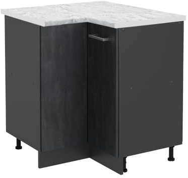 Vicco Eckunterschrank R-Line, Schwarz Beton/Anthrazit, 75.6 cm AP Marmor