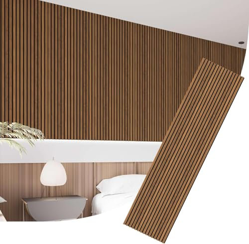 IZODEKOR Acoustic Wall Panels, 3D Wall Panels, Sound Proofing Slat Wall Panelling, MDF Paneling Strips, Acoustic Wall Panels Wood for Media Wall, Acoustic Panels, 4 Pack, 240x60cm | Walnut