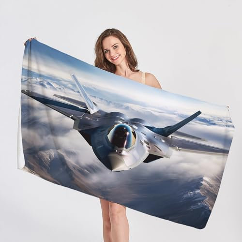 QEODAH Strandtuch Kampfjet - Militär Badetuch Groß 100x200 - Schnelltrocknend & Ultraleicht & Sandfreie Strandhandtuch, Weich Mikrofaser Handtücher, Pflegeleicht Badetücher Handtuch
