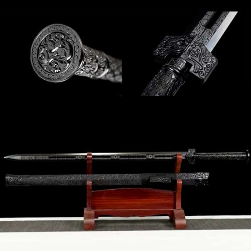 103cm langes handgeschmiedetes chinesisches Katana Han-Dynastie,Hohle Klinge Manganstahl,mit Massivholz umwickelte Lederscheide,echtes Samurai-Schwert zur Präsentation,Sammlung,Rollenspiel,Dekoration
