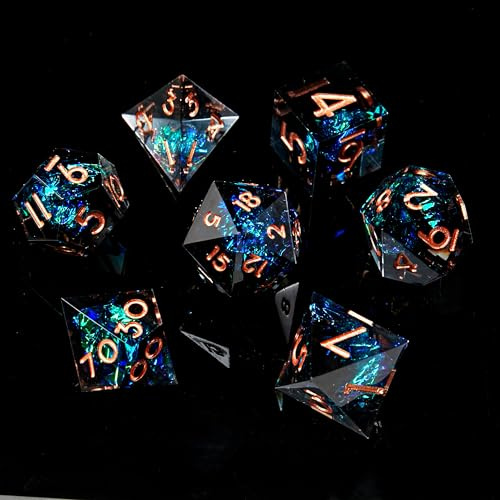 FugaCity DND tärningsset, handgjord skarp kant, 7 delar, harts, Dungeons and Dragons mångsidiga tärningar, set med presentfodral, för RPG MTG bordsspel