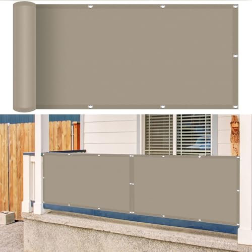 Balkon Sichtschutz Ohne Bohren 30 x 1000 cm Blickdichte Wind Uv-Schutz Balkonbespannung Balkonumrandung mit Ösen Kabelbinder Und Kordel für Balkongeländer, Terrasse Garten, Taupe