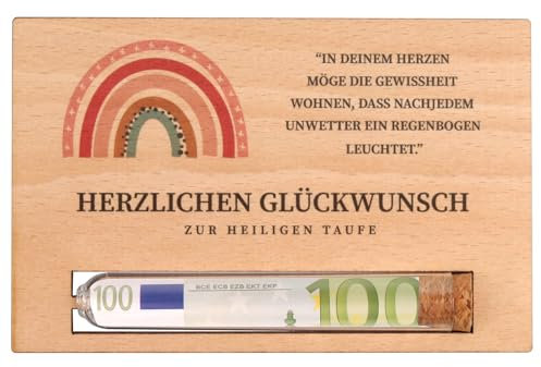 Geldgeschenk zur Taufe - Geschenkkarte aus Holz - Arche, Taufgeschenk Patenkind, Geld verschenken, Taufe Junge Mädchen, Geschenkverpackung Geld Gutschein (Design Regenbogen)