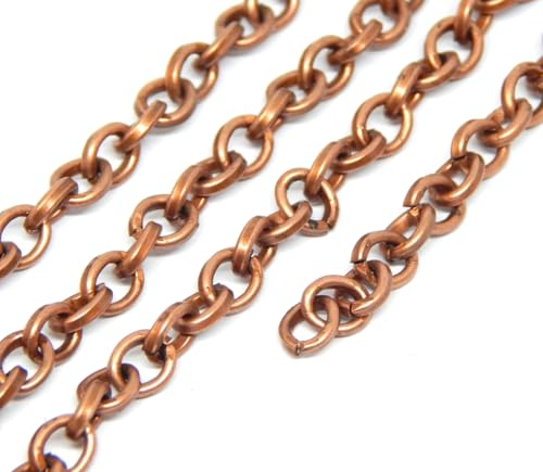 Catena a maglie da 3 metri, in metallo, ovale, 5 mm, colore rame, al metro, per la creazione di gioielli, collane, bracciali, fai da te