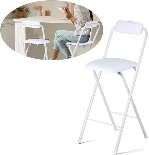 OZSSLJJ Sgabello pieghevole - Sedile pieghevole portatile, elegante e confortevole for campeggio, cucina e bar, sgabello pieghevole alto(White,70cm/27.5inch)