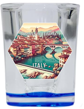 R and R Imports Bassano Del Grappa Italy Travel Destination Souvenir 2 Ounce Shot Glass Square Orange Base 4-Pack