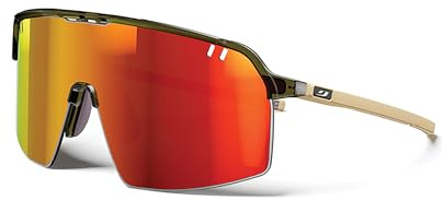 Julbo Intensity Performance Sonnenbrille für Damen und Herren mit voller Belüftung, Panoramablick für aktiven Sport, 100 % UV-Schutz, Armee/hellbrauner Rahmen – Gelb mit mehrschichtiger roter