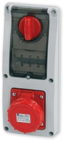Presa interbloccata verticale con sezionatore, interruttore, ad incasso, con magnetotermico, 380V 415V AC, 4 poli, 3P+T, 32A, IP67 da interno e esterno