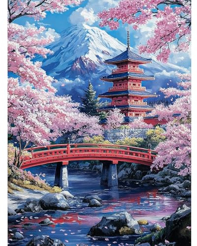 KEYIFA Cerisier Peinture par Numéros pour Adulte, Kits de Peinture au Numéro avec Acrylique, DIY Fleurs Creatif Toile Paint by Numbers Kits, Décoration de Maison 30x40cm