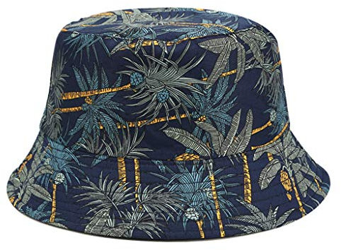 ROYJJ Men Women Reversible Bucket Hat for Palm Tree Leaves Print Hip H New tropical banana tree pattern print double-sided bucket hat