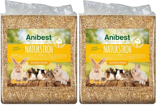 Anibest Naturstroh, Kleintierstreu, 100% natürliche Einstreu für alle Nager & Kleintiere, Kaninchen, Hamster, Meerschweinchen und Co, saugfähig, wärmeisolierend, Made in Germany, 4 kg (Packung mit 2)