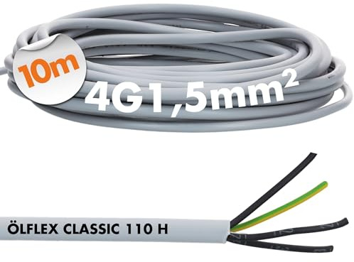 Lapp 10m Ölflex Classic 110 H Steuerleitung 4x1,5 mm² mit Schutzleiter | Halogenfreies Kabel 4-adrig Grau - UV- und Ölbeständig - Flammwidrige Anschlussleitung für Anlagenbau und Gebäudeverkabelung