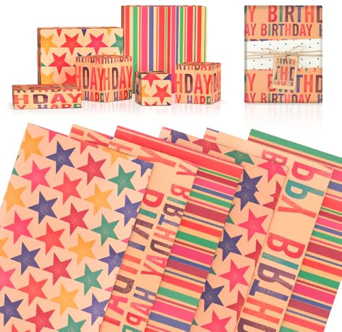 6 Sheets Wrapping Paper | 70x50cm Birthday Wrapping Paper | Recyclable Gift Wrap | Birthday Gift Wrapping Pape Perfect for Boy Men Girl Women