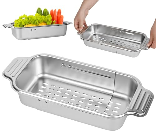 YYTECH Edelstahl Sieb für die Spüle ausziehbar, Siebkorb über Spüle Spülbecken Sieb, Küchensieb, Siebkorb Spüles, Nudelsieb zum Abgießen zum Waschen von Gemüse