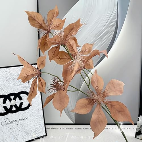SUXUMHAO Paquete de 3 flores de Pascua artificiales de Navidad, 7 cabezas de arbustos sintéticos, flores de seda, ideales para adornos de árbol de Navidad, arreglos, decoración navideña (color café)