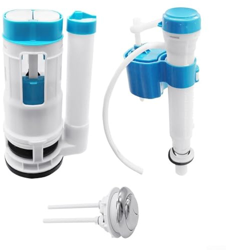 Kit per cassetta WC a doppio scarico, in plastica, con pulsante di ricambio, valvola di riempimento regolabile per bagno