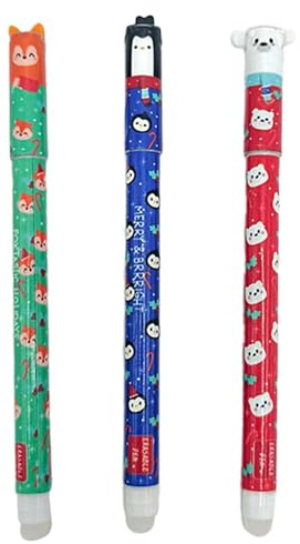 Radierbarer Kugelschreiber, Neuer Weihnachtsstifte 2025, 3 PCS Radierbare Stifte Weihnachten, Radierbarer Gelschreiber, Kawaii Schreibwaren für Kinder Studenten Schule Büro (Tiermotive 3pcs)