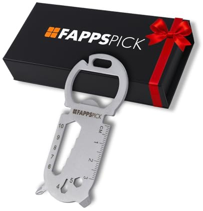 FAPPSPICK Multitool Schlüsselanhänger Flaschenöffner, wiederverwendbar | Geschenke für Männer | 15 Funktionen in 1 | Ideal als Firmengeschenk | Camping Gadgets | EDC Tool