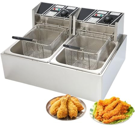 AIZYR Friggitrice Elettrica con Cestelli, Friggitrice A Olio A Doppia Vasca Friggitrice con Controllo della Temperatura per Ristoranti E Uso Domestico