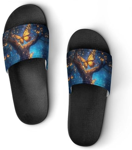 Glitter Tree Glowing Butterfly Wings Shower Shoes Slipper for Women Men Beach Slippers Quick Drying Non Slip Open-Toe Sandals