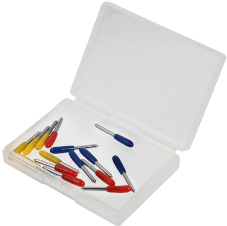 TOVINANNA Lot de 15 Fraises de Remplacement pour Cutter Traceur 30° 45° 60° en Acier Haute Résistance Outil de Découpe de Traceur pour Vinyle et Tissu Accessoires Professionnels pour