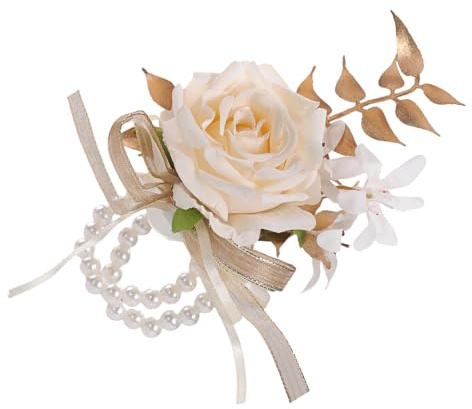 baojielai Elegante goldene Braut-Ansteckblume für das Handgelenk, für Hochzeit, Blumenstrauß, Champagner-Ton, Braut-Verkleidungszubehör