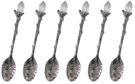 6X elegante Metalllöffel mit eingeschnittenem Nadelmuster, ergonomischer, Utensilien zum Kaffee, zum von Zucker, zum Schöpfen von alten, eingeschnittenen Metallmischungslöffeln